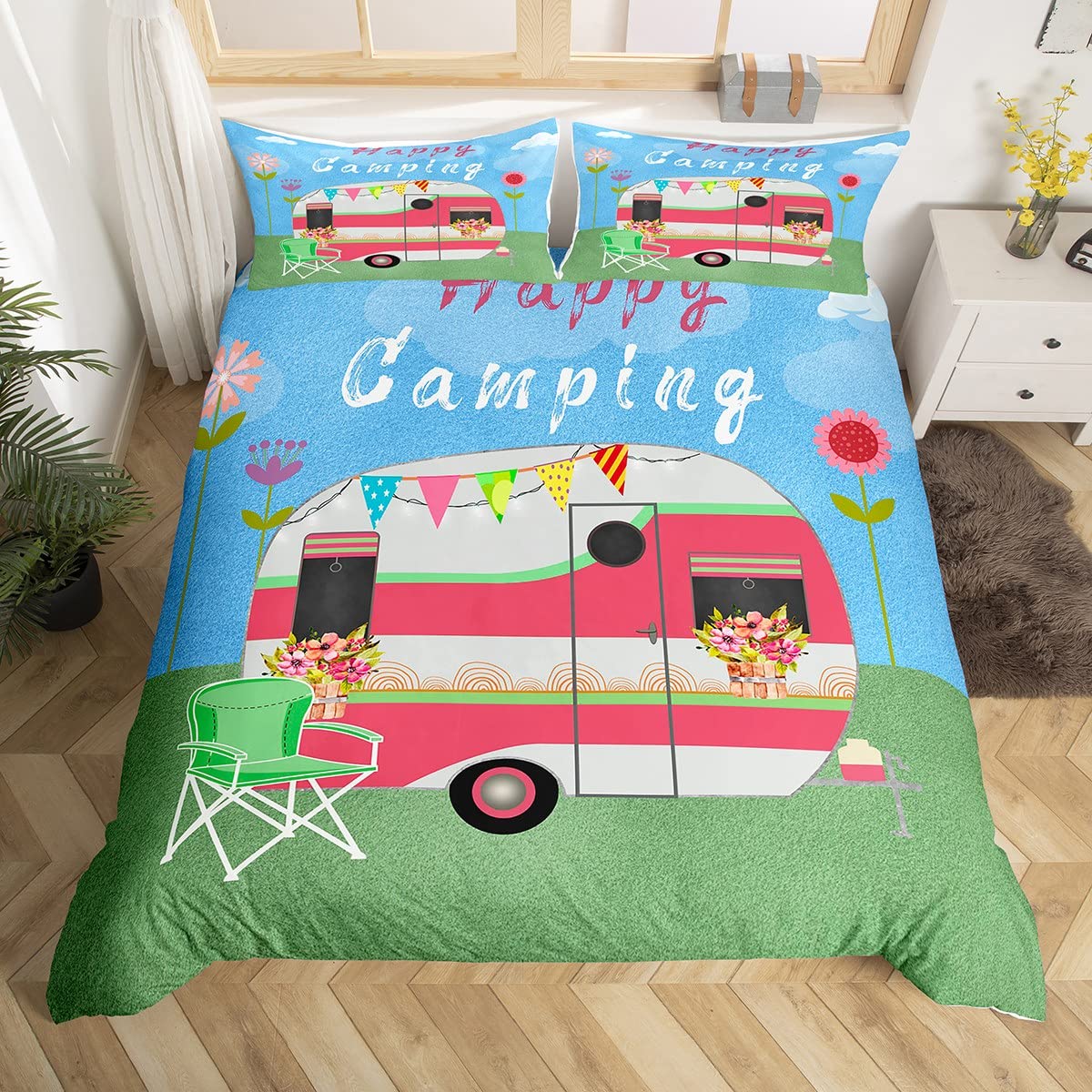 Outdoor Adventure America - Happy Camping Dekbedovertrek Camper Beddengoed Set