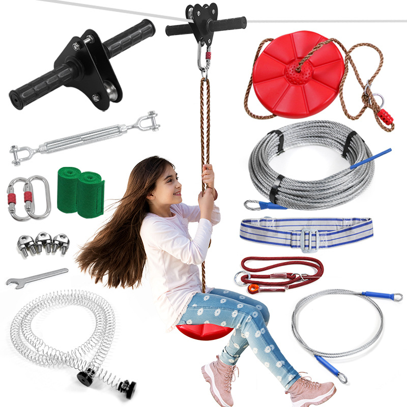 Outdoor Adventure Zipline - Zipline-set voor kinderen met schijfschommelzitje, zip-line